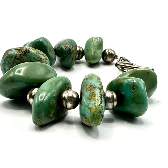 Native American Chunky Turquoise & Sterling Silver Bracelet — EUC - Picture 8 of 13